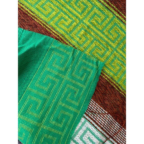 Vtg Fabric Panel Green Brown White Fretwork Pattern Stripes Jute Chenille 82x45" - Picture 8 of 11